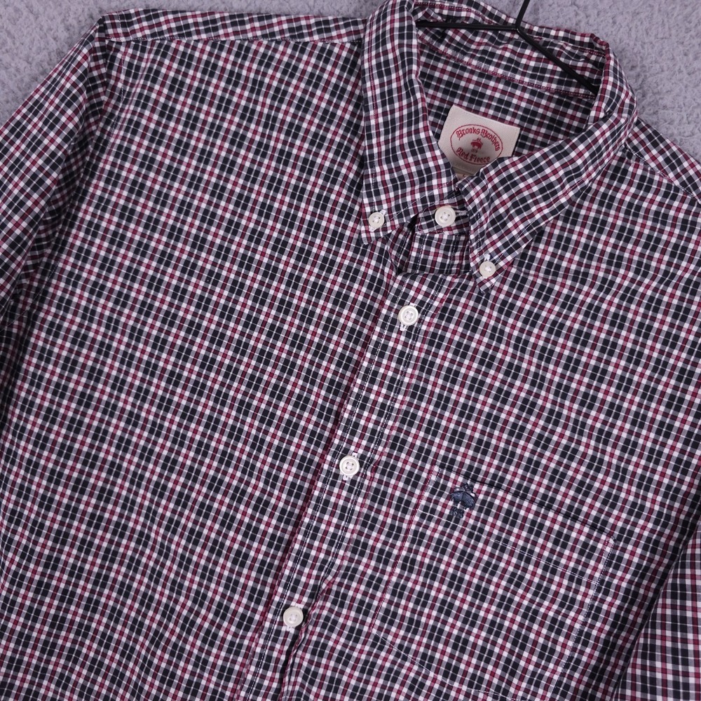 Brooks Brothers Red Fleece Shirt Mens Large Black Red‎ White Check Button Down